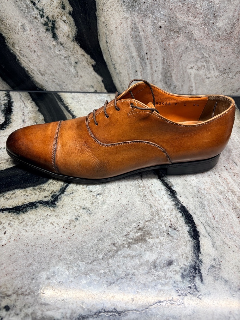Santoni Cap Toe Oxford Shoes 10.5 US Cognac Brown Hand Burnished Made in Italy - Picture 6 of 12